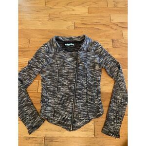 Maurices women’s Tweed black white Zip-Up asymmetrical Jacket blazer Size Small